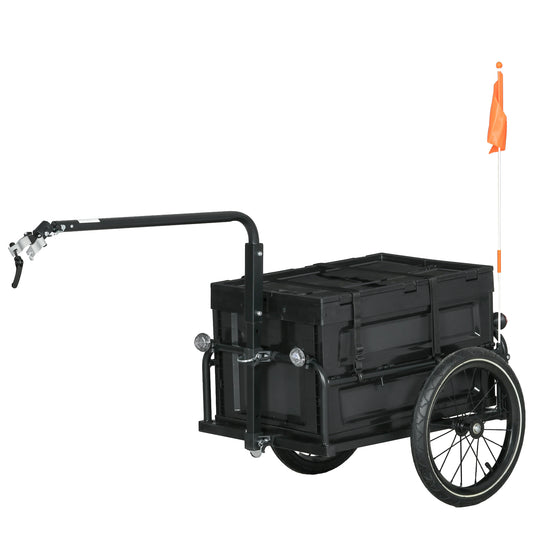 VarietyKart Steel Trailer for Bike, Bicycle Cargo Trailer with Foldable Storage Box and Safe Reflectors, Max Load 88LBS,