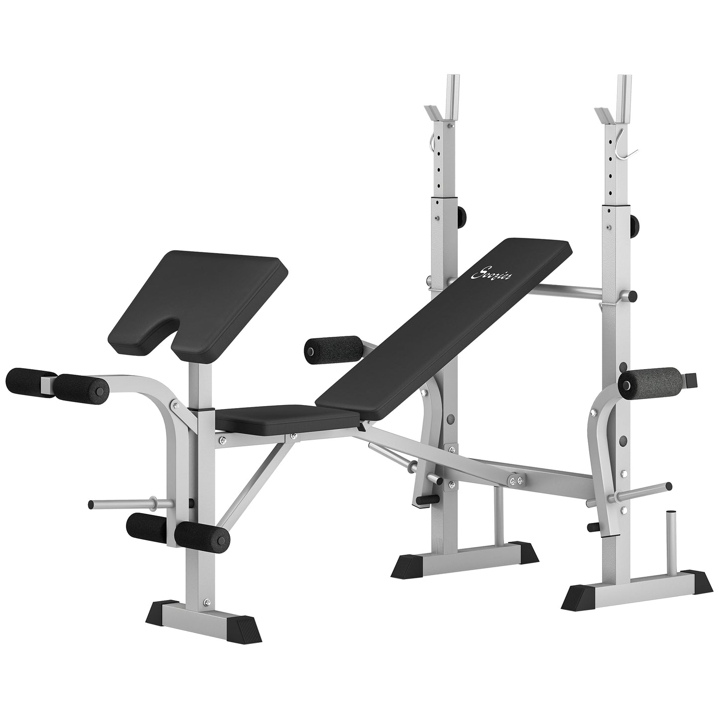 Soozier Bench Press Set Adjustable Weight Bench with Squat Rack, Preacher Curl Pad, Leg Developer and Weight Storage, Gr