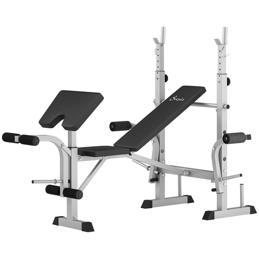 Soozier Bench Press Set Adjustable Weight Bench with Squat Rack, Preacher Curl Pad, Leg Developer and Weight Storage, Gr