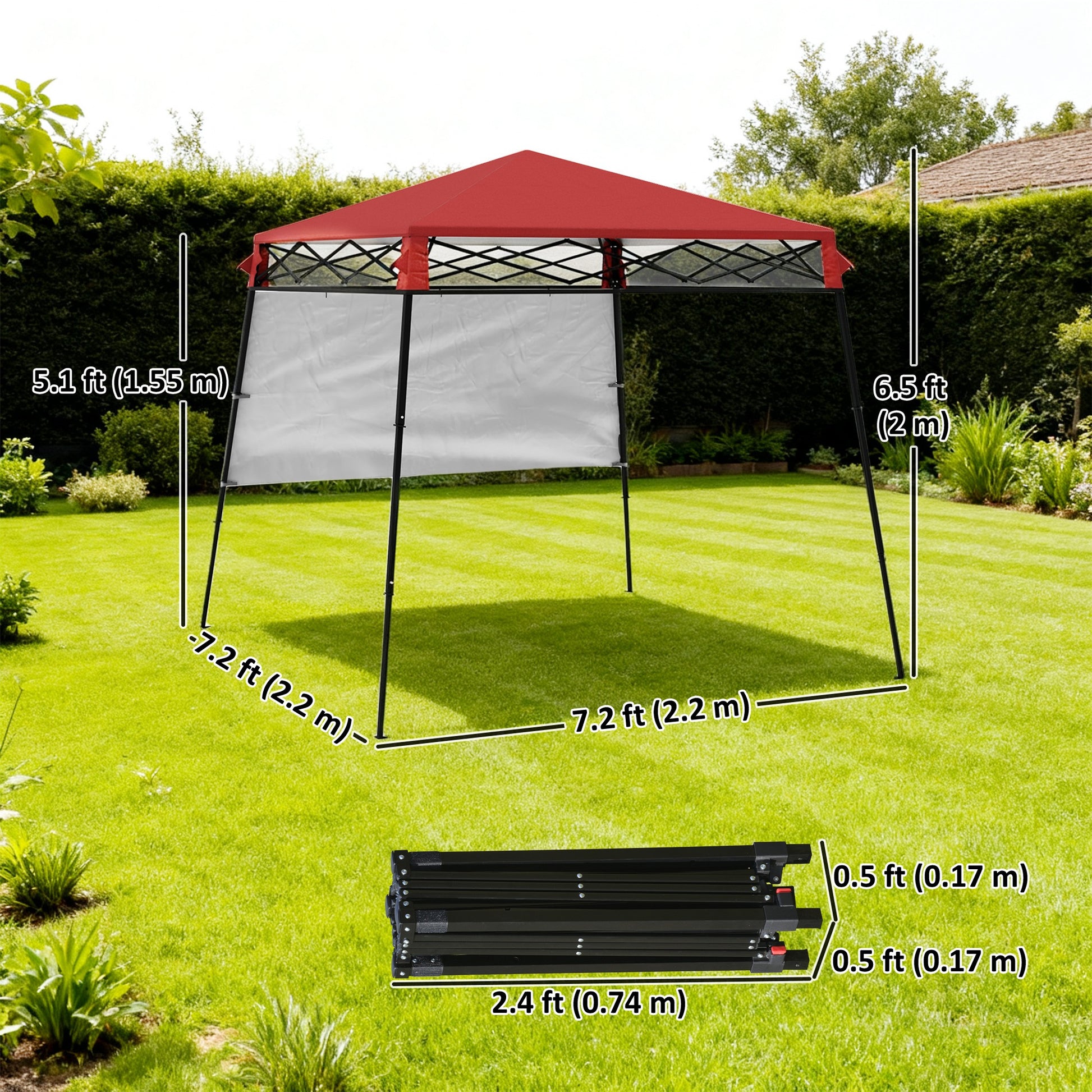 7' x 7' Garden Foldable Pop Up Gazebo Tent with Backpack & Inclined Legs Outdoor Party Canopy, Red & Black