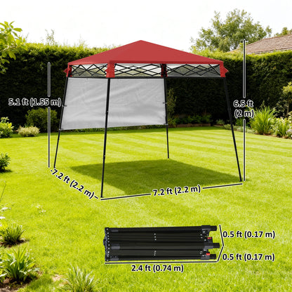 7' x 7' Garden Foldable Pop Up Gazebo Tent with Backpack & Inclined Legs Outdoor Party Canopy, Red & Black