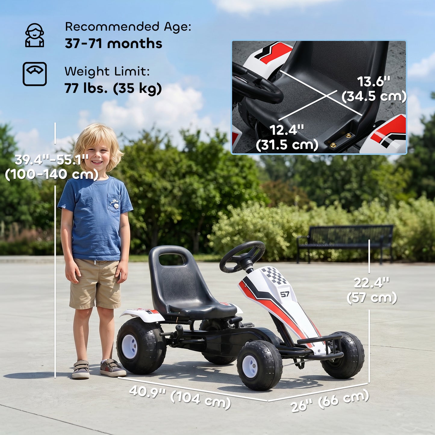 VarietyKart Kids Pedal Go Kart Children Racing Style Ride on Car with Adjustable Seat, Plastic Wheels, Handbrake and Shi