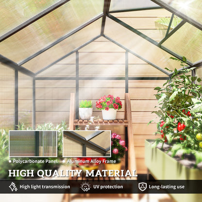 6' x 8' x 6.4' Polycarbonate Greenhouse, Aluminum Walk-In Green House Kit Garden, Plants Grow with Rain Gutter and Roof 