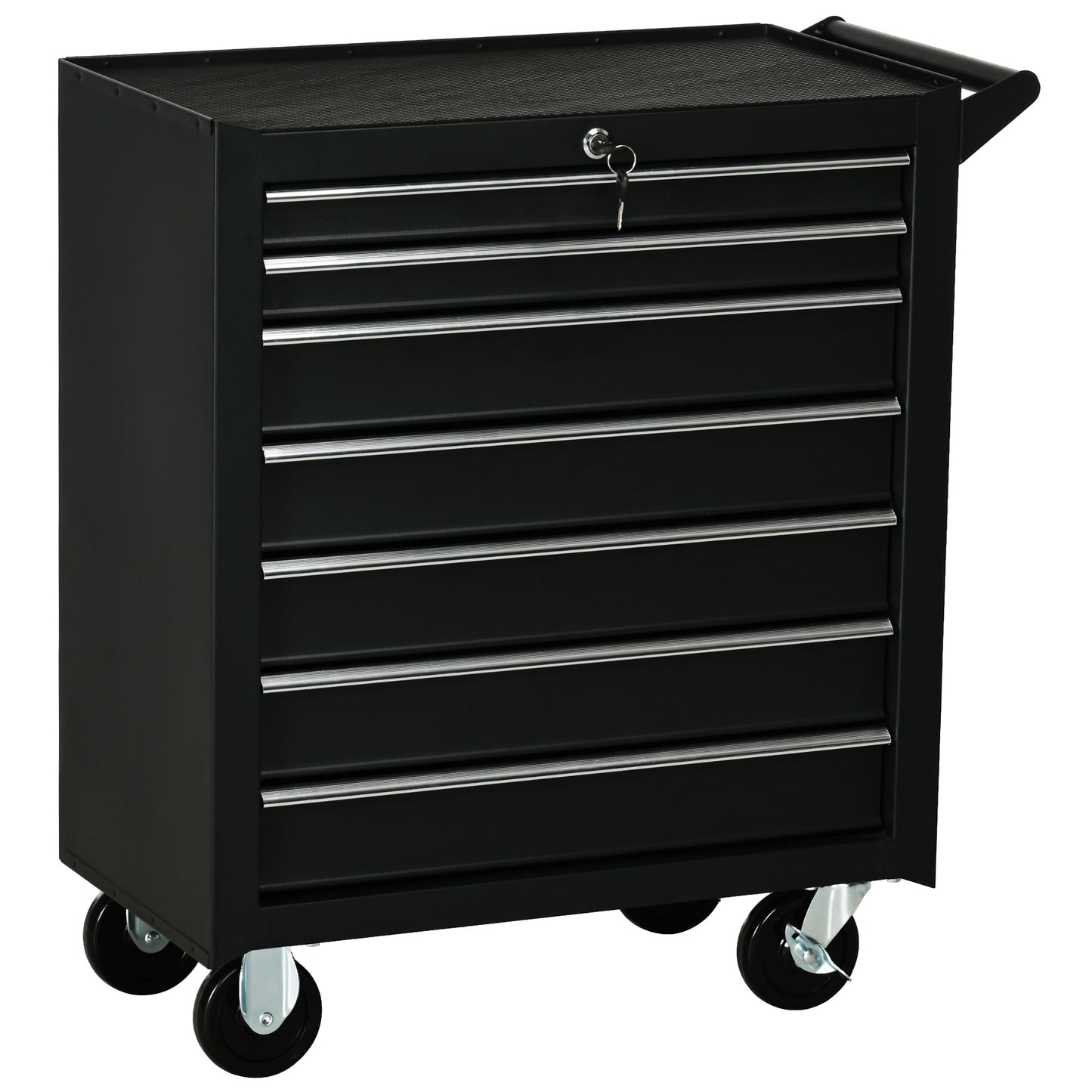 Mobile Lockable Toolbox, 7 Drawer Tool Chest, Storage Organizer with Handle for Workshop, Mechanics, Garage, Black