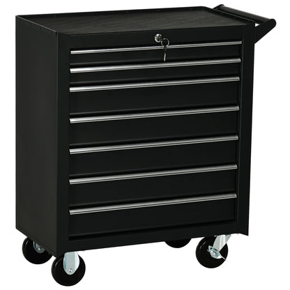 Mobile Lockable Toolbox, 7 Drawer Tool Chest, Storage Organizer with Handle for Workshop, Mechanics, Garage, Black