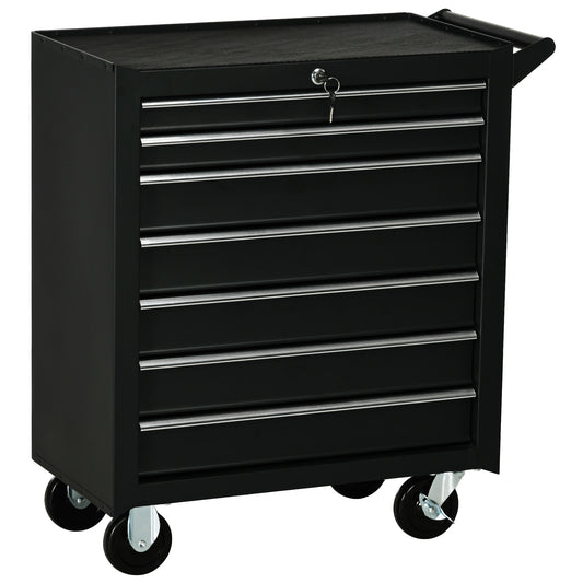 Mobile Lockable Toolbox, 7 Drawer Tool Chest, Storage Organizer with Handle for Workshop, Mechanics, Garage, Black