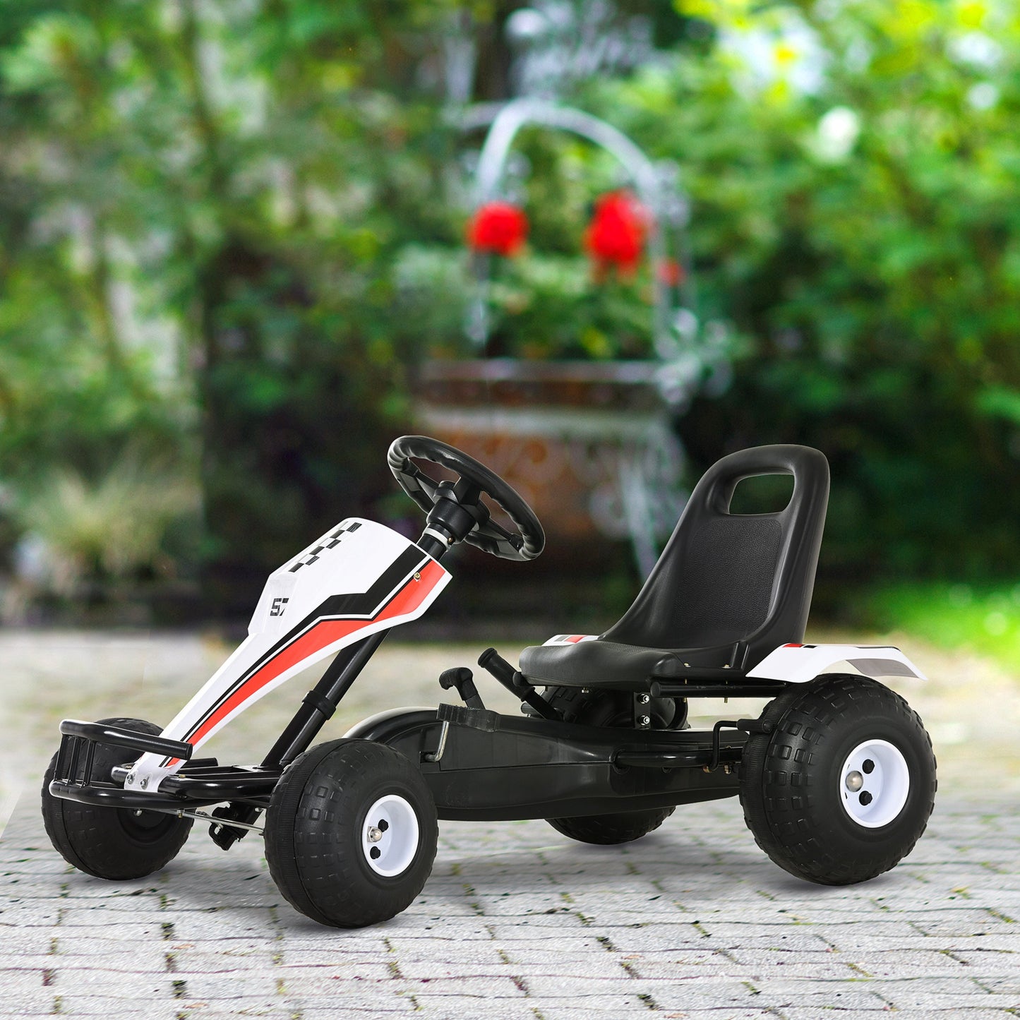 VarietyKart Kids Pedal Go Kart Children Racing Style Ride on Car with Adjustable Seat, Plastic Wheels, Handbrake and Shi
