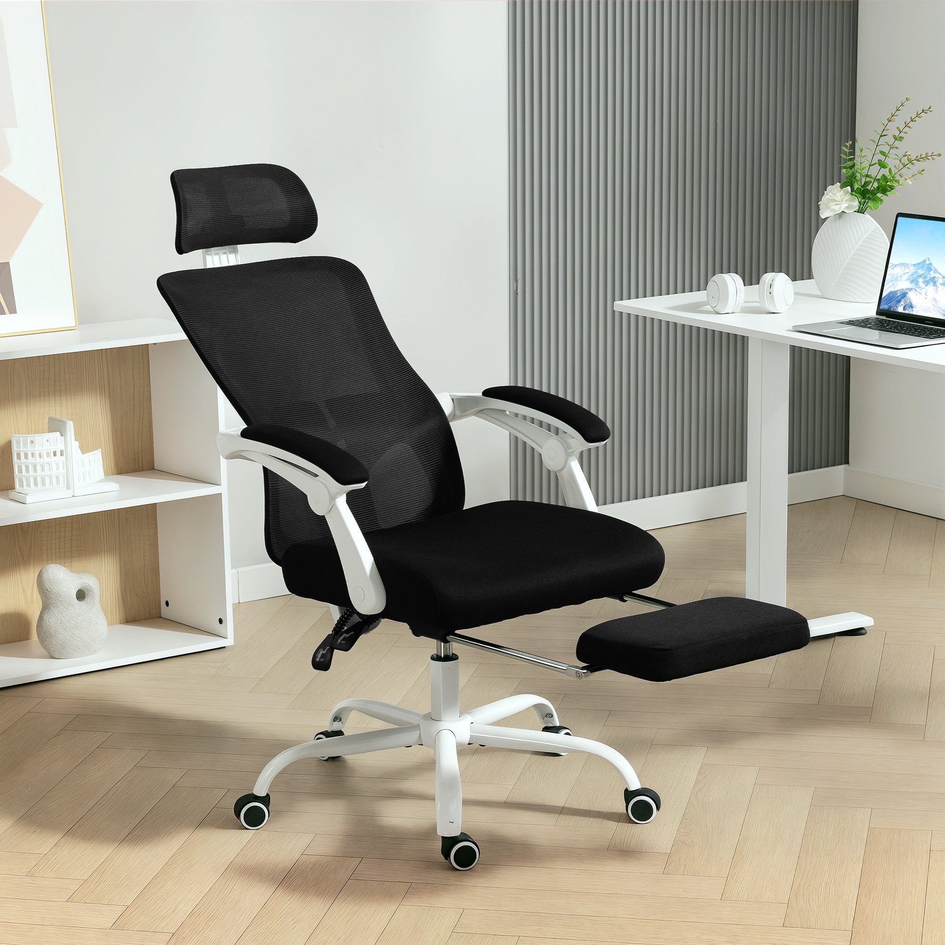 Ergonomic Office Chair, Mesh Reclining Desk Chair with Adjustable Lumbar Support, Headrest, Black