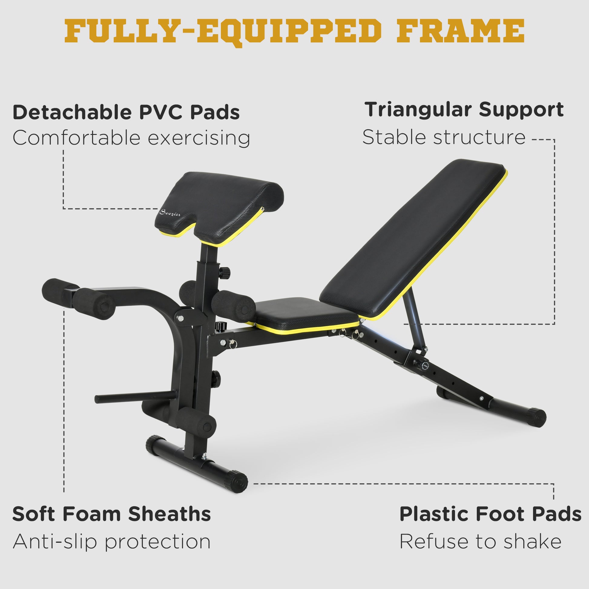 Soozier Adjustable Weight Bench, Sit Up Dumbbell Bench, Multi-Functional Purpose Hyper Extension Workout Bench with Adju