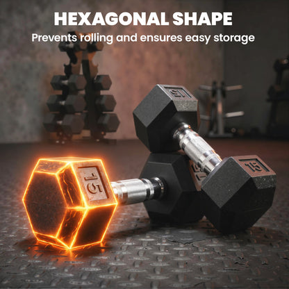 Soozier Hex Dumbbell Weight Set with Vertical Rack, 150lbs Rubber-Coated Dumbbells with Non-Slip Handles