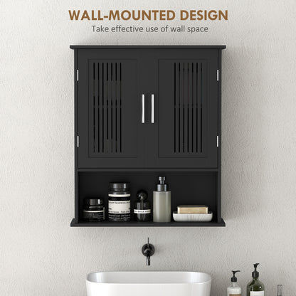 Modern Wall Mount Bathroom Cabinet, Storage Organizer with 2 Door Cabinet and Shelf, Black