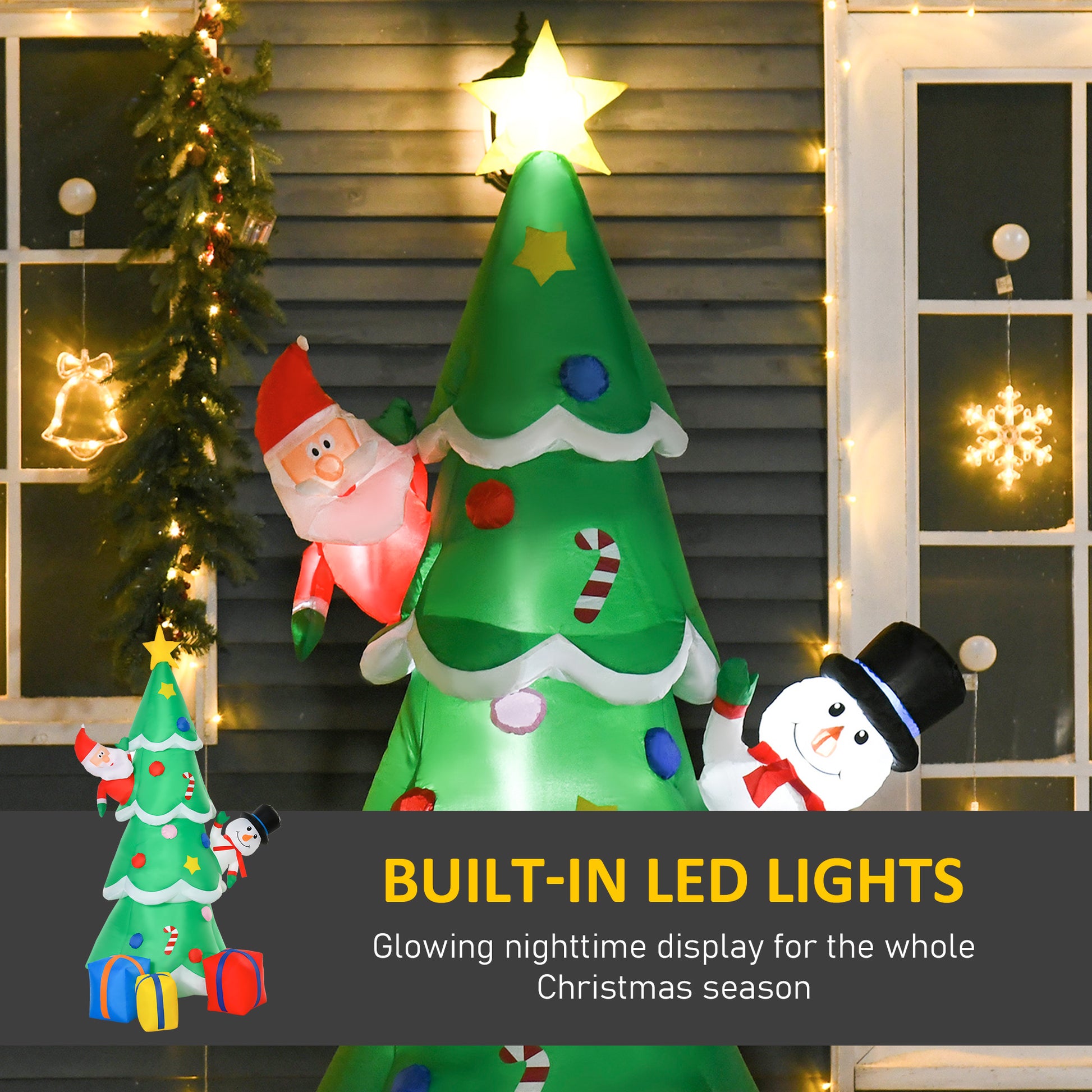 7 Feet Tall Christmas Inflatable Tree, LED Lighted with Santa Claus, Snowman and Gift Box for Home Indoor Outdoor Garden