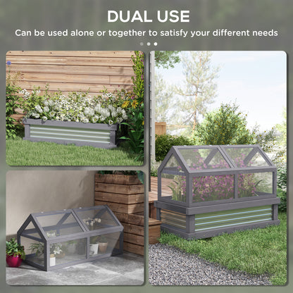 Raised Garden Flower Bed Kit with Greenhouse, Wooden Cold Frame Planter with Open Roofs, 48" x 24" x 32", Grey