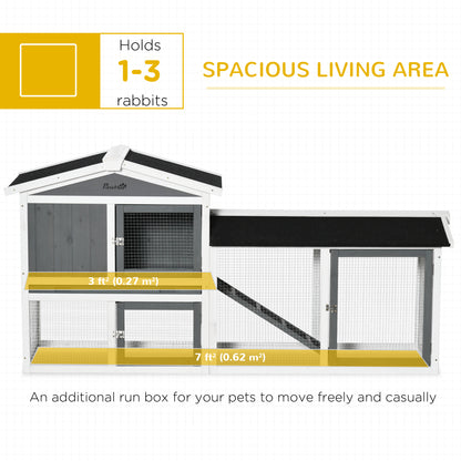 69"L Wooden Rabbit Hutch Pet Playpen Bunny House Enclosure with Run Box, Slide-out Tray, Ramp, White