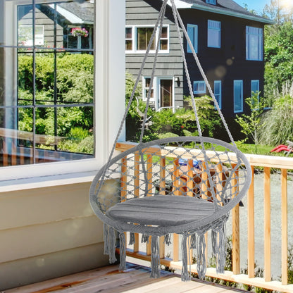 Patio Hammock Chair, Hanging Rope Hammock Swing for Indoor & Outdoor Use with Backrest, Cotton-Polyester Blend, Fringe T