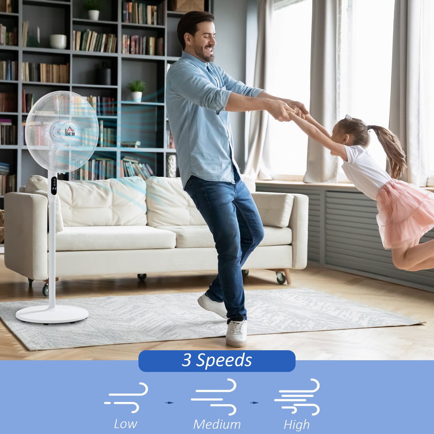 Floor Standing Fan with Remote Control, Oscillating, LED Screen, Stand Up Cooling Fan, Tall Pedestal Electric Fan for Ho
