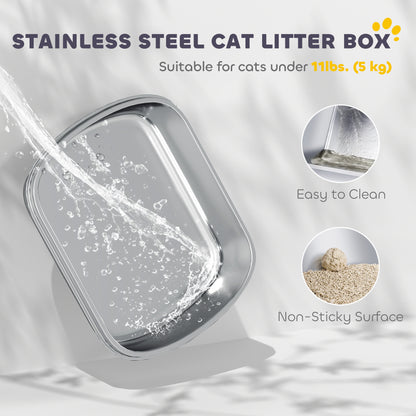 Large Stainless Steel Litter Box, Enclosed Metal Cat Litter Tray with Scoop, Deodoriser Bag, Front-Entry and Top-Exit