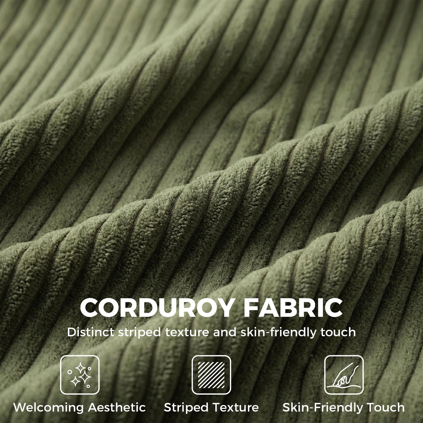 3 Seater Sofa with Wide Seat, Corduroy Couch with Deep Seat, Spring Cushion, Green