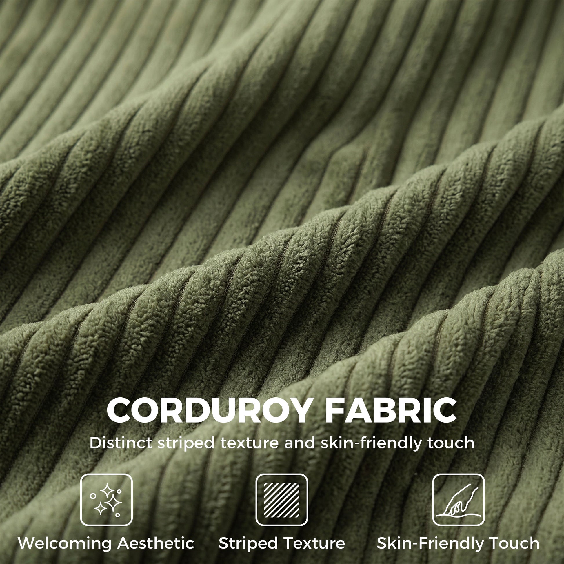 3 Seater Sofa with Wide Seat, Corduroy Couch with Deep Seat, Spring Cushion, Green