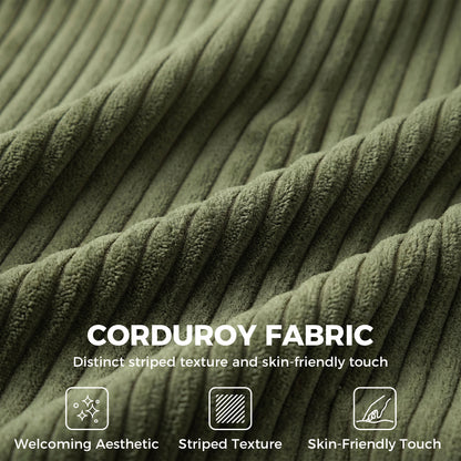 3 Seater Sofa with Wide Seat, Corduroy Couch with Deep Seat, Spring Cushion, Green