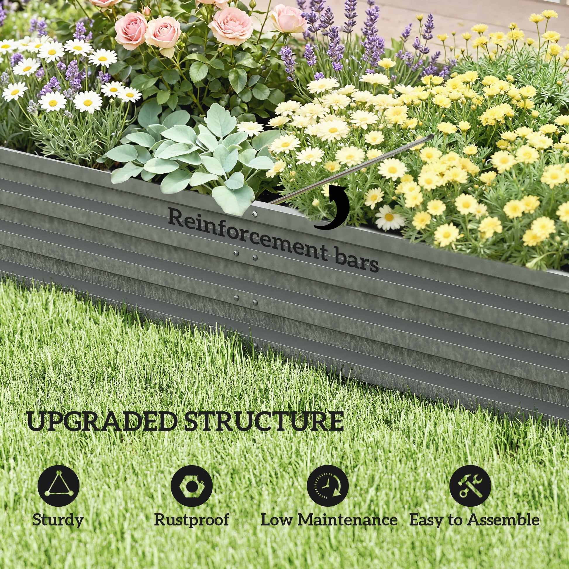 L-Shaped Raised Garden Bed, 82" x 109" x 12" Galvanized Steel Planter Box with Multi-reinforced Rods for Vegetables, Flo