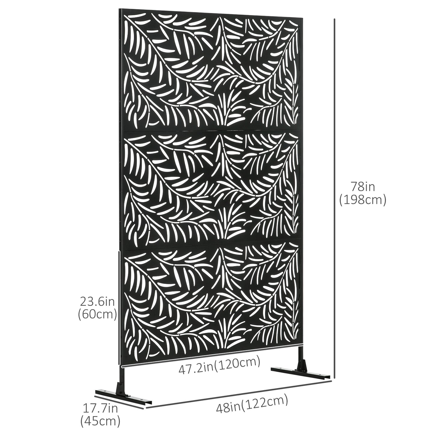 Metal Outdoor Privacy Screen, Decorative Outdoor Divider with Stand and Expansion Screws, Freestanding Privacy Panel for