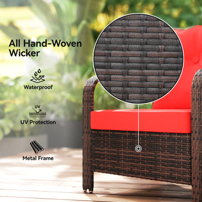 3 Pieces Wicker Patio Furniture Set, Rattan Bistro Set with Storage Coffee Table and Thickened Cushions, Outdoor Convers