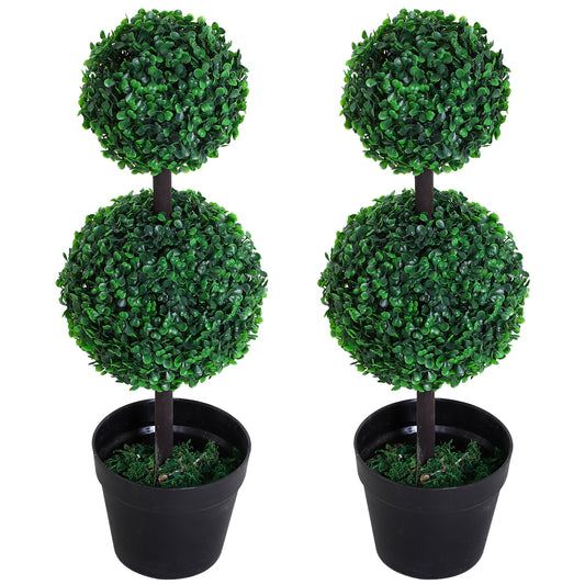 2 Ball Topiary Tree in Pot for Home Decor Set of 2, Artificial Plant for Home Office, Living Room Decor, Dark Green