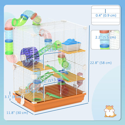 5 Tiers Hamster Cage Portable with Exercise Wheels Play Tube Water Bottle Dishes House Ladder for Gerbils, Orange