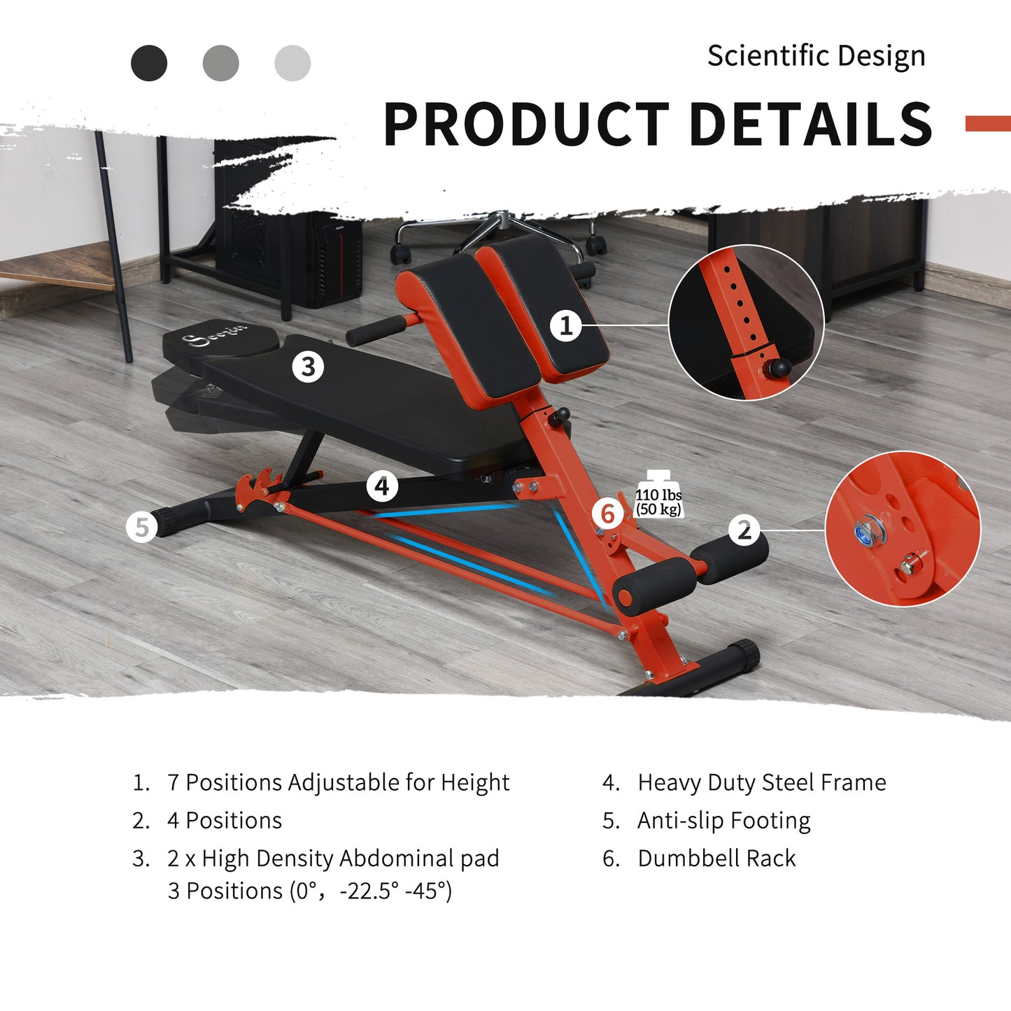 Soozier Adjustable Weight Bench Roman Chair Exercise Training Multi-Functional Hyper Extension Bench Dumbbell Bench Ab S