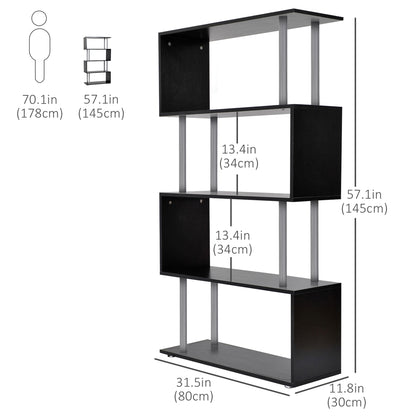 5-Tiers Geometric Wooden Bookcase S-Shaped Storage Bookshelf Display with Metal Frame for Living Room, Bedroom, Home Off