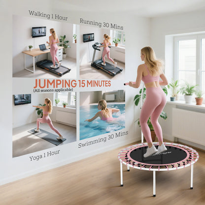 Soozier 40" Foldable Rebounder Trampoline ,Mini Trampoline Indoor with Adjustable Handle, Quiet and Safe Bungee Rebounde