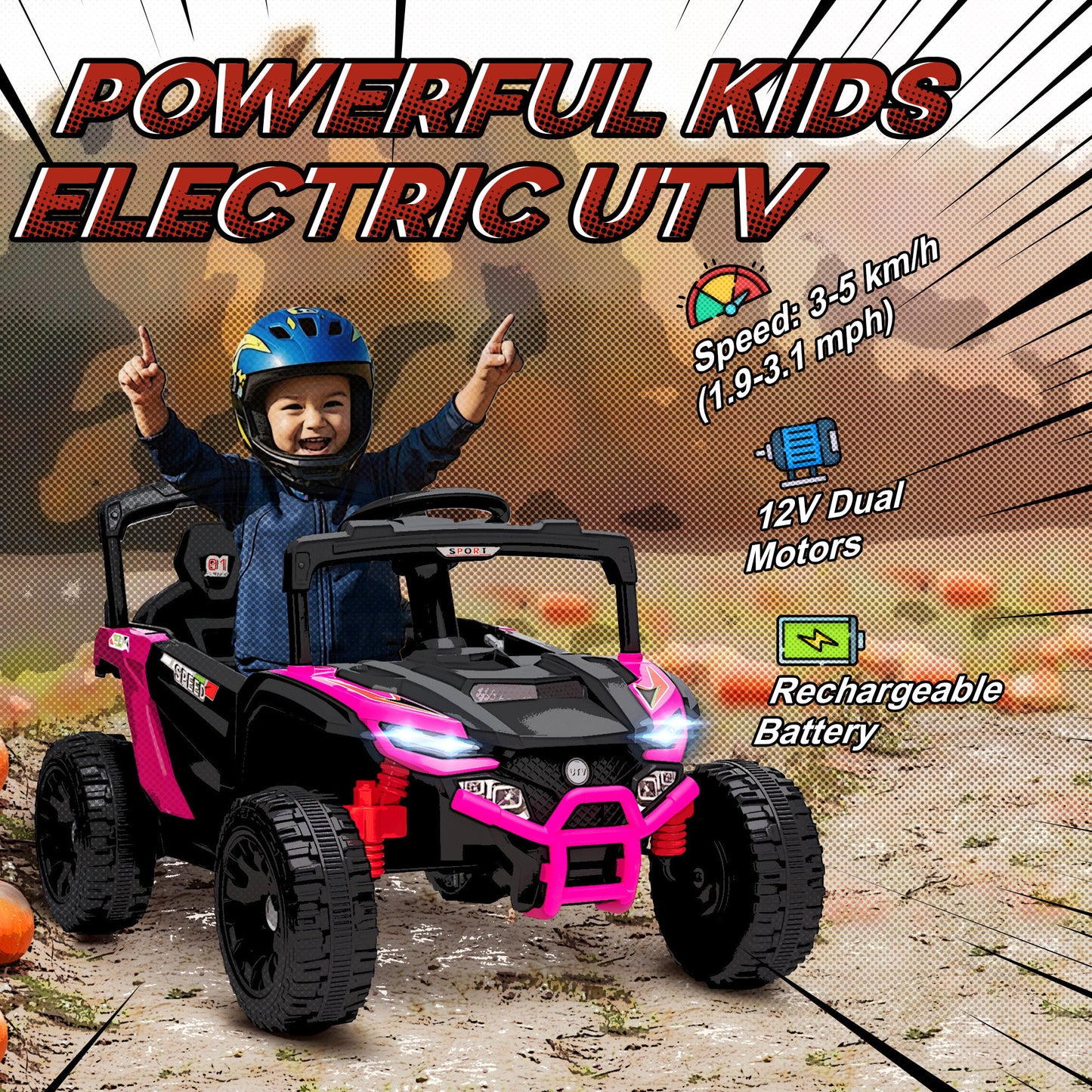 Qaba 12V Kids Ride On Truck with Dual Motors, Rear Suspension, Remote Control for 3-5 Years Boys Girls, Pink