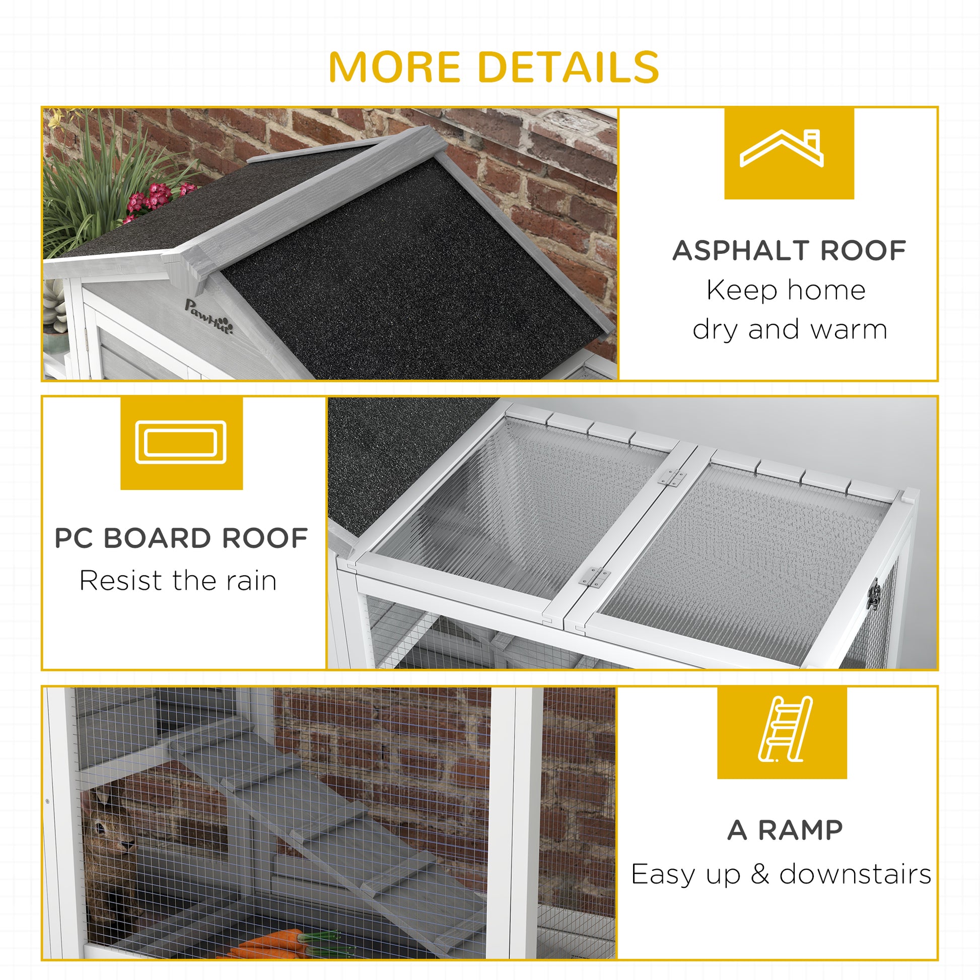 65" Wooden Rabbit Hutch, Pet Playpen with Openable Roof, Storage Box, for Rabbits and Small Animals, Grey