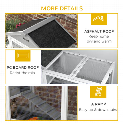 65" Wooden Rabbit Hutch, Pet Playpen with Openable Roof, Storage Box, for Rabbits and Small Animals, Grey
