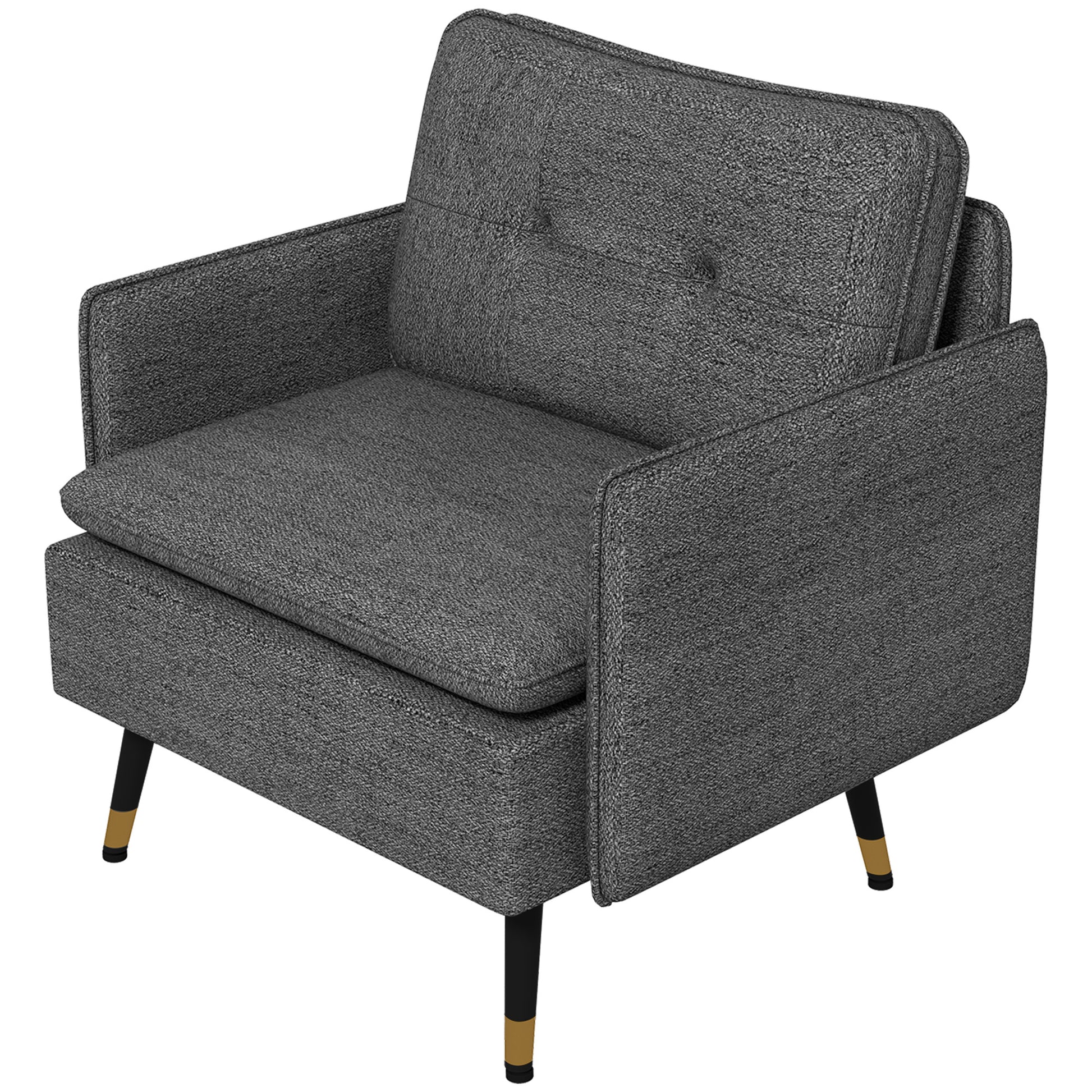 Accent Chair, Upholstered Armchair with Tufted Back Cushion and Steel Legs for Living Room, Bedroom, Dark Grey