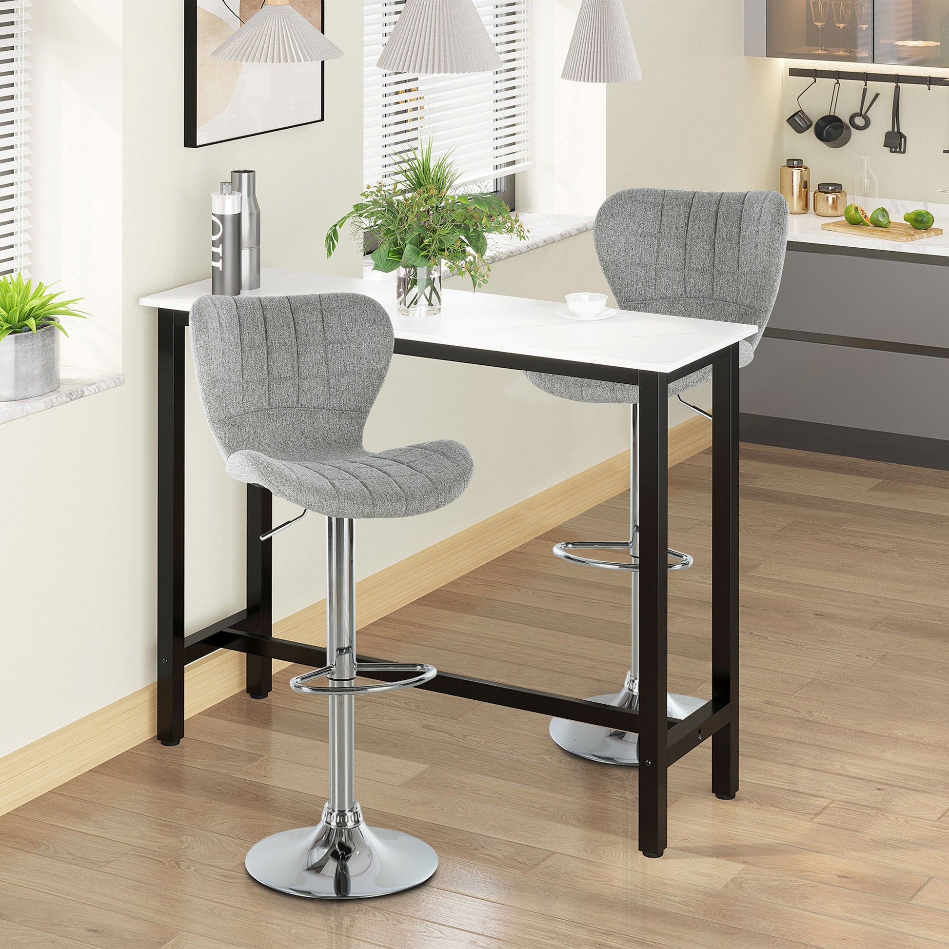 Set of 2 Counter Height Bar Stools Swivel Stool Height Adjustable Bar Chairs with Footrest for Kitchen Dining Home Pub, 