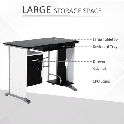 Computer Desk Table Home Office Furniture with Keyboard Tray and CPU Stand, Black and White