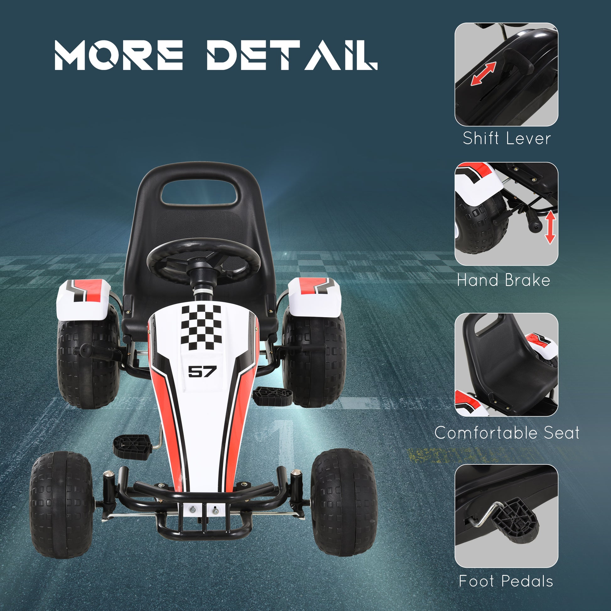 VarietyKart Kids Pedal Go Kart Children Racing Style Ride on Car with Adjustable Seat, Plastic Wheels, Handbrake and Shi