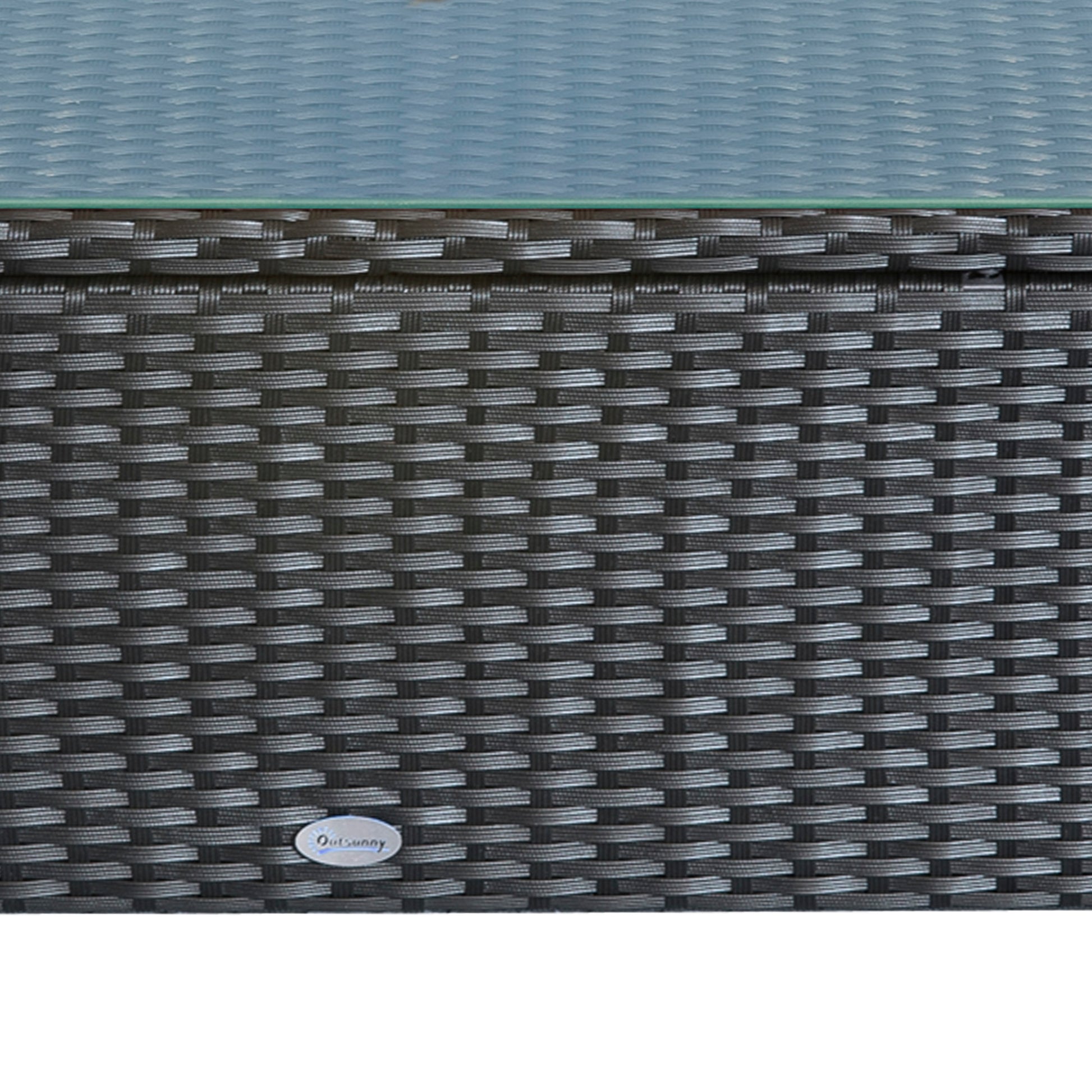 Rattan Coffee Table, Patio Side Table, Hand-woven Wicker Furniture with Tempered Glass Top Outdoor Garden Patio, Black
