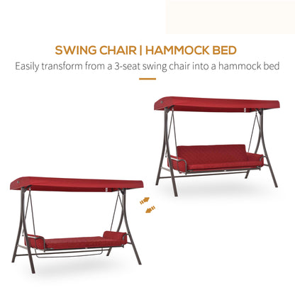 3 Person Porch Swing Bed, 2-in-1 Convertible Outdoor Patio Swing Chair Bench Hammock with Adjustable Canopy, Cushions, P
