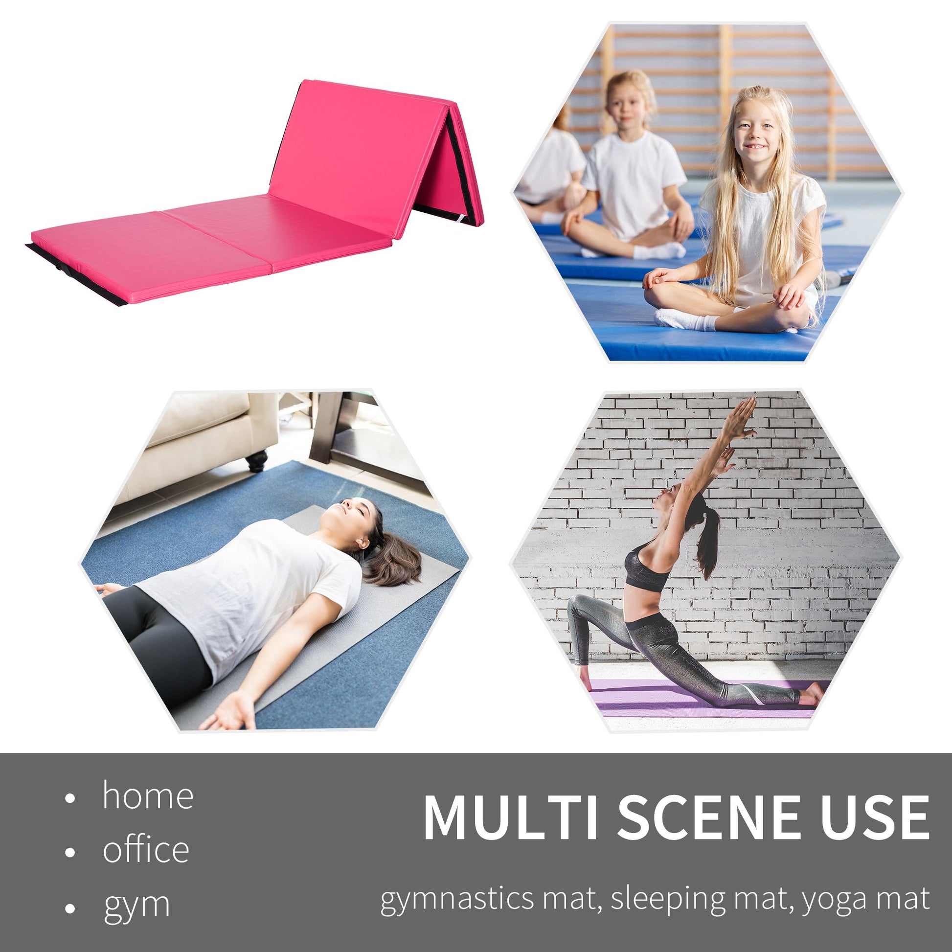 Soozier 4'x10'x2'' Folding Gymnastics Tumbling Mat, Exercise Mat with Carrying Handles for Yoga, MMA, Martial Arts, Pink