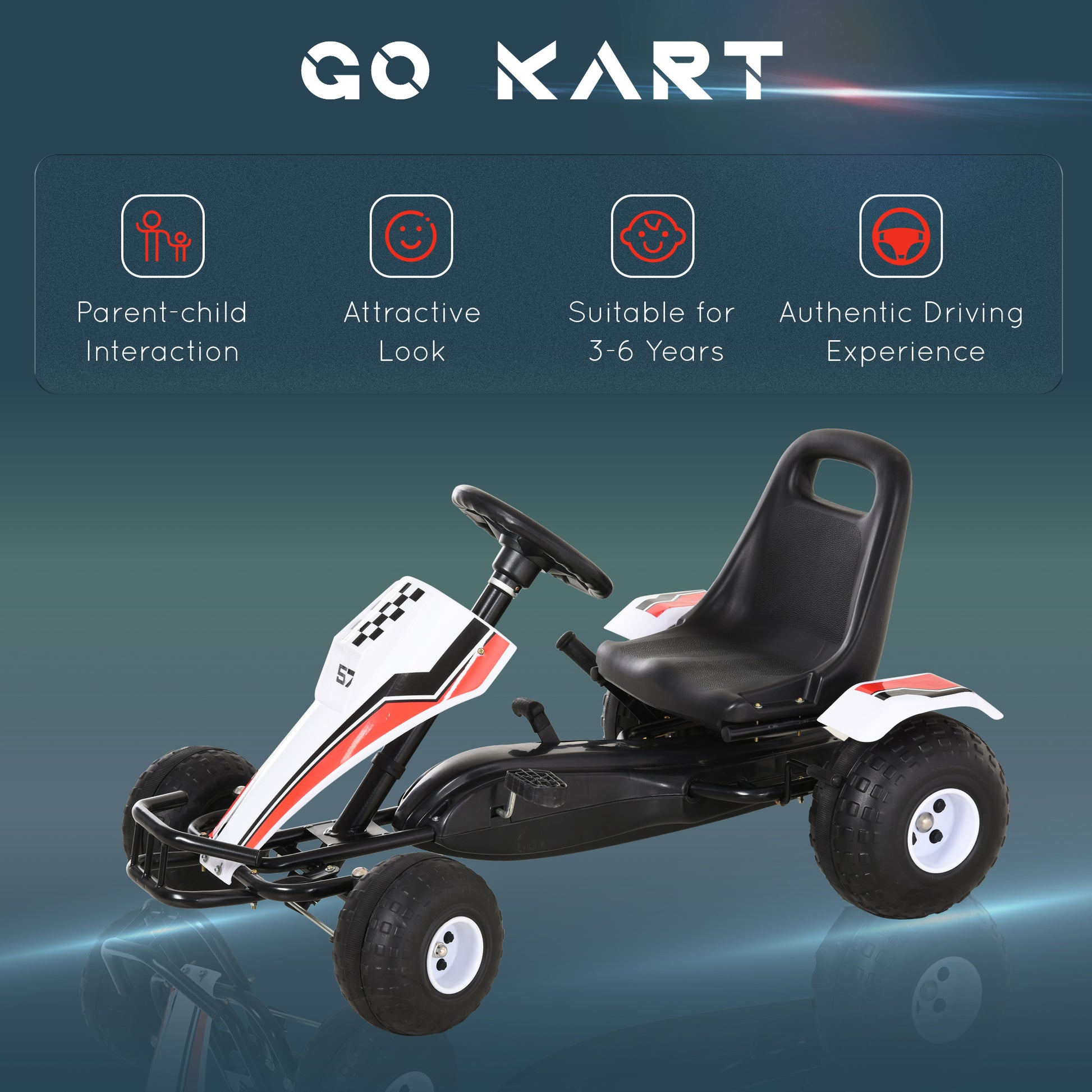 VarietyKart Kids Pedal Go Kart Children Racing Style Ride on Car with Adjustable Seat, Plastic Wheels, Handbrake and Shi