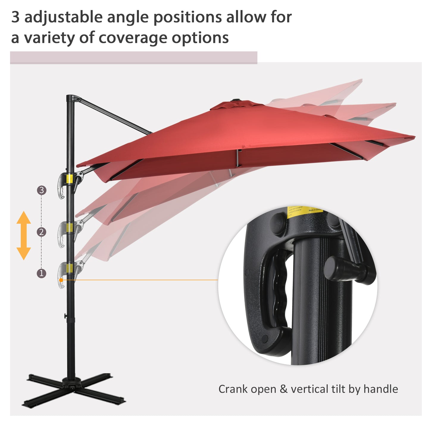 8' x 8' Square Patio Hanging Offset Umbrella with 360° Rotation, Aluminum Outdoor Cantilever Parasol with Crank & Tilt, 