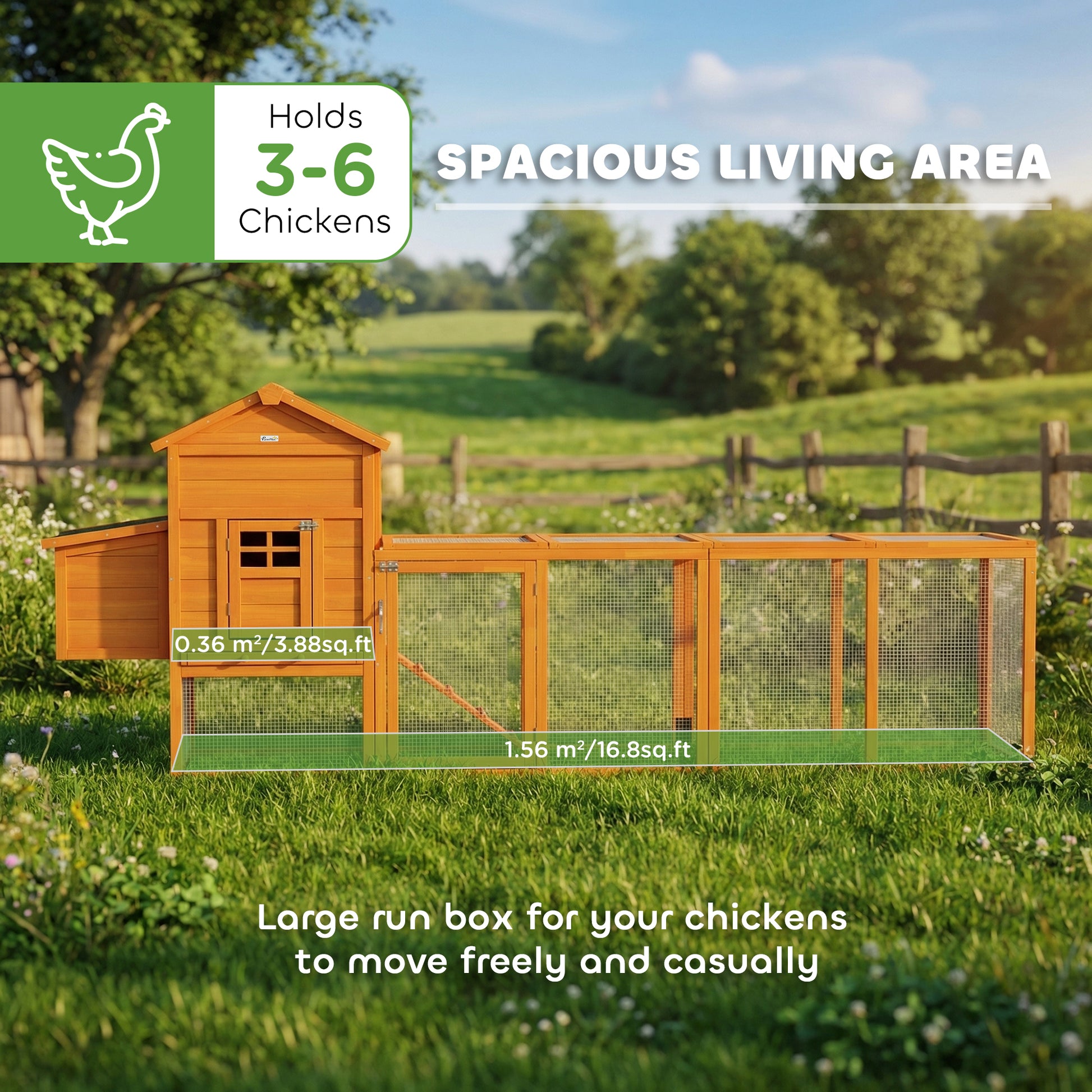 117" Extra Large Chicken Coop with Asphalt Roof, Wooden Hen House with Slide-out Tray, Quail Hutch with Nesting Box, Ora