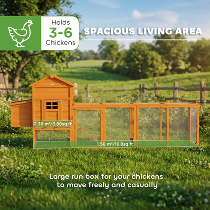 117" Extra Large Chicken Coop with Asphalt Roof, Wooden Hen House with Slide-out Tray, Quail Hutch with Nesting Box, Ora