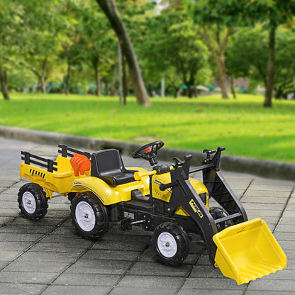 VarietyKart Front Loader Excavator Ride On Toy Pedal Control with 6 Wheels Controllable Bucket for 3 Years Old, Yellow
