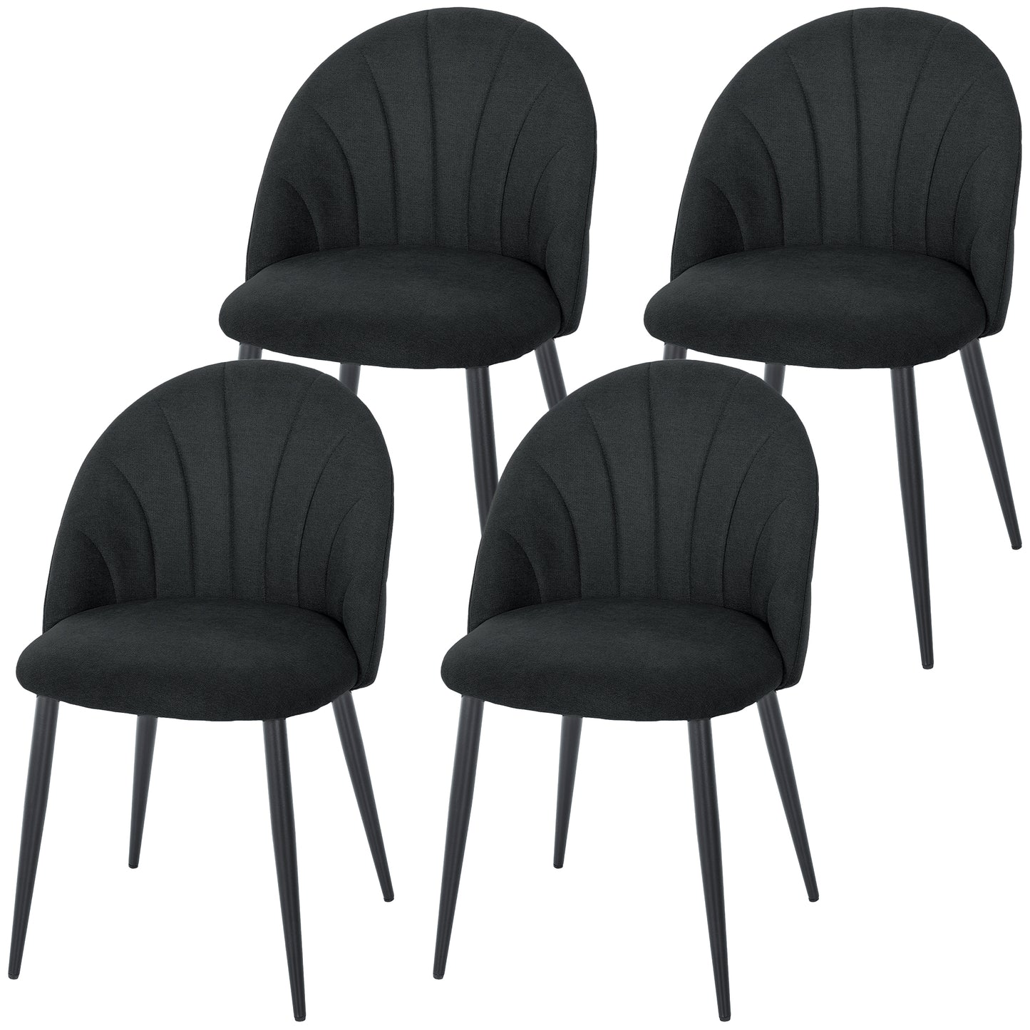 Modern Dining Chairs Set of 4, Upholstered Dining Room Chairs with Metal Legs, Shell Backrest, Padded Seat, Black