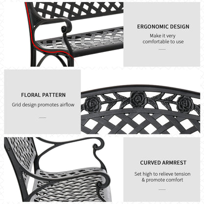 Outdoor Garden Bench, 40" Patio Bench with Aluminum Frame and Armrests, 2-Person Patio Loveseat with Floral Pattern for 