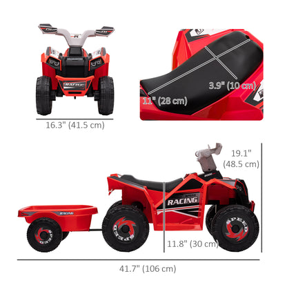 VarietyKart 6V Electric Toy Car with Back Trailer, Forward Backward, Wear-Resistant Wheels for Ages 18-36 Months, Red